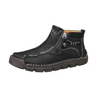 Stepthetop Motorcycle Boots Men, Hand-Stitched Genuine Leather Boots-Wide Toe Waterproof and Anti-Slip Suitable for Work, Hiking (Black,39)