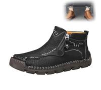 Stepthetop Motorcycle Boots Men, Hand-Stitched Genuine Leather Boots-Wide Toe Waterproof and Anti-Slip Suitable for Work, Hiking (Black,41)