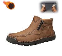 Stepthetop Motorcycle Boots Men, Hand-Stitched Genuine Leather Boots-Wide Toe Waterproof and Anti-Slip Suitable for Work, Hiking (khaki velvet,42)