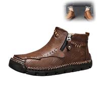 Stepthetop Motorcycle Boots Men, Hand-Stitched Genuine Leather Boots-Wide Toe Waterproof and Anti-Slip Suitable for Work, Hiking (dark brown,47)