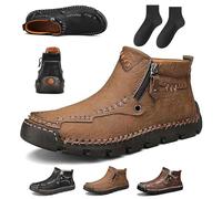 Stepthetop Motorcycle Boots Men, Hand-Stitched Genuine Leather Boots-Wide Toe, Waterproof Anti-Slip, for Work, Hiking (Khaki,47)