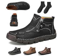 Stepthetop Motorcycle Boots Men, Hand-Stitched Genuine Leather Boots-Wide Toe, Waterproof Anti-Slip, for Work, Hiking (Black,43)