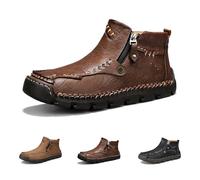 Stepthetop Motorcycle Boots, Men's Casual Leather Shoes, Hand Stitched Mid-Top Loafers, Anti-Slip, for Work, Driving (Brown,10.5)