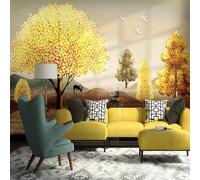 Stereo Albero Collina Animale Alce Volo degli Uccelli Preda 3D Carta Da Parati Seta Testurizzata Alta Qualità Soggiorno Divano Camera Letto Pranzo Casa Muro-200cm×140cm