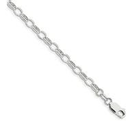 Sterling Argento Lucido 5mm Rolo Collegamento Bracciale W/ Gancetto a Levetta