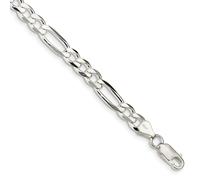 Sterling Argento Lucido 6.5mm Semplice Bracciale Figaro W/ a Moschettone 17.8cm