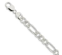 Sterling Argento Massiccio 9.5mm a Pavé Piatto Bracciale Figaro W/Gancio 20.3cm