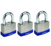 Sterling LPL443 - Set da 3 Lucchetti laminati con doppia chiusura 40 mm, con tutti i tipi di chiave da lucchetto