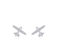Sterling Silber Ohrringe, Ohrringe Stecker Silber Flugzeug mit Rundschliff Weiß Zirkonia