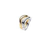 Sterling silver and 14k gold-plated splittable ring with clear cubic zirconia