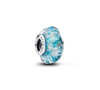 Sterling Silver Charm with Turquoise Murano Glass with Glitter