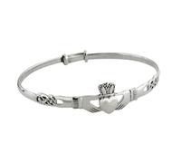 Sterling Silver Irish Claddagh Celtic Knot 64 mm Bangle Bracciale, Argento sterling