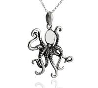Sterling Silver Octopus Pendente Necklace, 18" Catena, Metallo