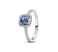 Sterling silver ring with cornflower blue crystal and clear cubic zirconia