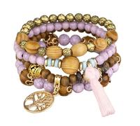 Sternstunde 4 bracciali boho da donna, bracciale chakra per donne, gioielli boho con perle di legno e nappa, braccialetto chakra, ciondolo albero della vita, amore, bracciale statement, 18*1cm, ABS