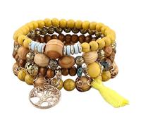 Sternstunde 4 bracciali boho da donna, bracciale chakra per donne, gioielli boho con perle di legno e nappa, braccialetto chakra, ciondolo albero della vita, amore, bracciale statement, 18*1cm, ABS