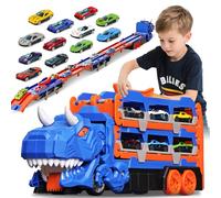 Sternstunde Camion Giocattolo Per Bambini, Con 12 Auto Da Corsa Macchinine Per Bambini, Auto Giocattolo Portatile Camion Dinosauro Per 3, 4, 5, 6 Anni Ragazzi Regalo Ragazzi (Blu)