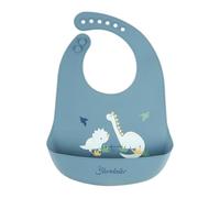 Sterntaler Bavaglino in silicone Dino Rexi - Bavaglino in silicone alimentare - Bavaglino con vassoio di raccolta privo di BPA, lavabile in lavastoviglie, blu medio