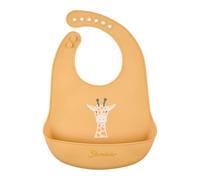 Sterntaler Bavaglino in silicone Giraffe Kaya, adatto per alimenti, lavabile in lavastoviglie, con scomparto per meno residui di cibo, regolabile per neonati e bambini, ocra