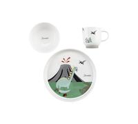 Sterntaler Set di stoviglie in porcellana Dino Rexi - Set di stoviglie con base in silicone antiscivolo e rimovibile - stoviglie per bambini e bambini con piatto, ciotola da 400 ml e tazza da 200 ml,