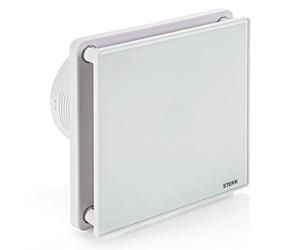 STERR Ventilatore da bagno bianco 100 mm con IGROSTATO - Ventilatore da bagno - Frontale in vetro - Aspetto moderno - BFS100H - 10 W