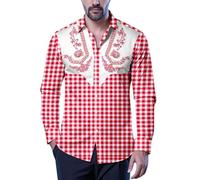 Stetch Oktoberfest - Camicia da uomo a quadretti, a maniche lunghe, con bottoni, elasticizzata, senza pieghe, per il tempo libero, non necessita di stiratura, tinta unita, slim fit, O rosso., L