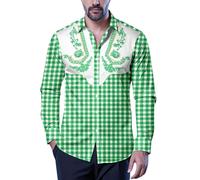 Stetch Oktoberfest - Camicia da uomo a quadretti, a maniche lunghe, con bottoni, elasticizzata, senza pieghe, per il tempo libero, non necessita di stiratura, tinta unita, slim fit, O verde, L