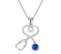 Stetoscopio Heartbeat Design Ciondolo Collana per Le Donne Colore Argento Fantasia Intarsiato Blu Zircone Cubico Gioielli Femminili alla Moda