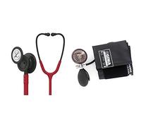 Stetoscopio per il monitoraggio 3M™ Littmann® Classic III™, testina con finitura nera, connettore e archetto, tubo auricolare bordeaux, 69 cm, 5868 & GIMA 32725 Sfigmomanometro London, Adulti, Nero