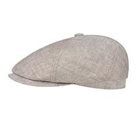 Stetson Berretto Piatto Brooklin Donna/Uomo - Made in The EU Berretti Lino Estivo Herringbone con Visiera, Fodera Estate Primavera/Estate - L (58-59 cm) Beige