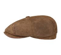 Stetson Burney Hatteras in Pelle Uomo - Cappello Piatto Berretto Coppola con Visiera, Fodera Estate/Inverno - S (54-55 cm) Marrone