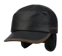 Stetson Byers Cappellino Baseball Sette Spicchi Pelle con paraorecchie Chiuso Fodera Pile Uomo Made in Germany Autunno Inverno Nero L (58-59 cm)