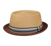 Stetson Cappello di Paglia Licano Toyo Pork Pie Donna/Uomo - Cappelli da Spiaggia Sole con Fodera, Nastro in Grosgrain Estate Primavera/Estate - S (54-55 cm) Natura-Rosso