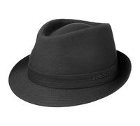 Stetson Cappello Trilby in Tessuto Teton Donna/Uomo - Made Italy Estivo Cotone da Sole con Fodera Estate/Inverno Estate - 56 cm Nero