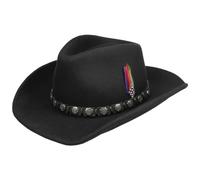 Stetson Hackberry Cappello Western Uomo - in Lana da Cowboy Feltro di con Fascia Pelle Inverno Autunno Estate Primavera Estate/Inverno - S (54-55 cm) Nero