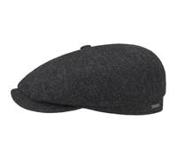 Stetson Hatteras Classic Wool Berretto con Visiera - Coppola da Uomo - con Fodera in Cotone - Cappello Maschile con Motivo a Spina di Pesce - Autunno/Inverno Nero-Grigio 60 cm