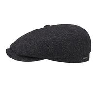 Stetson Hatteras Classic Wool Berretto con Visiera - Coppola da Uomo - con Fodera in Cotone - Cappello Maschile con Motivo a Spina di Pesce - Autunno/Inverno Nero-Grigio 59 cm