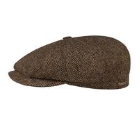 Stetson Hatteras Classic Wool Berretto con Visiera - Coppola da Uomo - con Fodera in Cotone - Cappello Maschile con Motivo a Spina di Pesce - Autunno/Inverno Marrone-Nero 54 cm