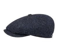 Stetson Hatteras Classic Wool Berretto con Visiera - Coppola da Uomo - con Fodera in Cotone - Cappello Maschile con Motivo a Spina di Pesce - Autunno/Inverno Nero-Blu 56 cm