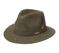 Stetson Powell Traveller Cappello Donna/Uomo - Made in The EU Feltro di Lana da Uomo Outdoor con Fascia Pelle Estate/Inverno - L (58-59 cm) Verde Oliva-mélange
