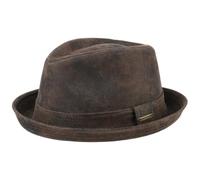 Stetson Radcliff Player in Pelle Uomo - Fedora Cappello con Fodera, Fascia Inverno Autunno Estate Primavera Estate/Inverno - M (56-57 cm) Marrone
