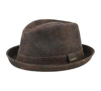 Stetson Radcliff Player in Pelle Uomo - Fedora Cappello con Fodera, Fascia Inverno Autunno Estate Primavera Estate/Inverno - M (56-57 cm) Marrone