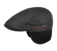 Stetson Redding cap con Paraorecchie Uomo - Berretto in Pelle Gatsby Protezione nuca Visiera, paraorecchie, Fodera Inverno Autunno/Inverno - M (56-57 cm) Nero