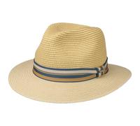 Stetson Romaro Toyo Traveller Cappello di Paglia da Uomo - in Viscosa - Protezione UV 40+ - Tesa Larga - con Nastro Decorativo in Gros-Grain a Righe - Primavera/Estate Beige S (54-55 cm)