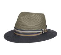 Stetson Romaro Toyo Traveller Cappello di Paglia da Uomo - in Viscosa - Protezione UV 40+ - Tesa Larga - con Nastro Decorativo in Gros-Grain a Righe - Primavera/Estate Grigio M (56-57 cm)