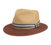 Stetson Romaro Toyo Traveller Cappello di Paglia da Uomo - in Viscosa - Protezione UV 40+ - Tesa Larga - con Nastro Decorativo in Gros-Grain a Righe - Primavera/Estate Naturale-Rosso M (56-57 cm)