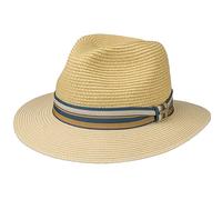 Stetson Romaro Toyo Traveller Cappello di Paglia da Uomo - in Viscosa - Protezione UV 40+ - Tesa Larga - con Nastro Decorativo in Gros-Grain a Righe - Primavera/Estate Beige S (54-55 cm)