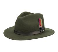 Stetson Yutan Cappello Traveller Feltro di Lana Asahi Guard Tascabile Fascia in Pelle Piuma Unisex Estate Inverno Verde Scuro M (56-57 cm)