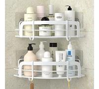STEUGO 2-Pack doccia angolare con 4 ganci adesivo, bagno doccia rack resistente alla ruggine SUS304 acciaio inossidabile per dormitorio bagno di stoccaggio cucina (bianco)