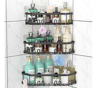 STEUGO Corner Shower Caddy, Organizer doccia con 12 ganci, 3-Pack Mensole doccia adesive in acciaio inossidabile per la conservazione del bagno, No Perforazione Wall Montato Rack doccia (nero opaco)